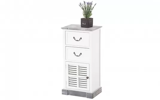 Mała komoda biała w stylu country MACK z 2 szufladami