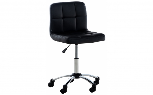 Stołęk roboczny tapicerowany z oparciem MEDICO ekoskóra CZARNA pikowana