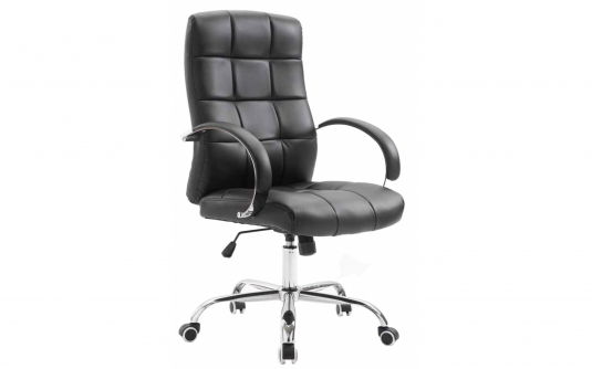 Czarny wygodny fotel do biura MIK pikowana ekoskóra