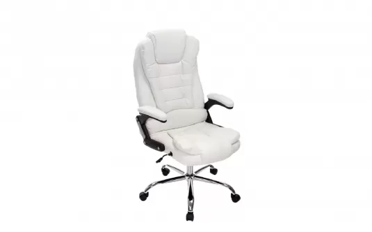 Biały fotel pochylany biurowy THEO ekoskóra noga chrom
