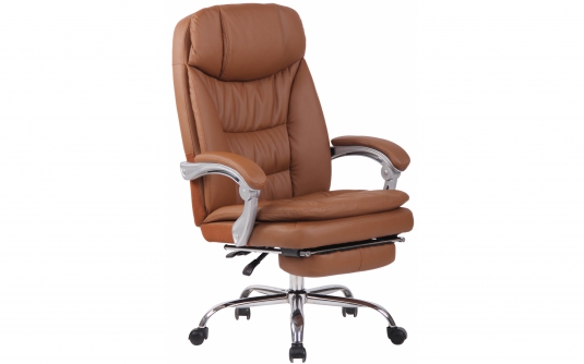 Rozkładany fotel biurowy TROY XL obrotowy podnóżek ekoskóra JASNOBRĄZOWA