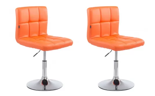 2x Hoker obrotowy PAL niski do pracy noga chrom siedzisko pikowane POMARAŃCZOWE ekoskóra