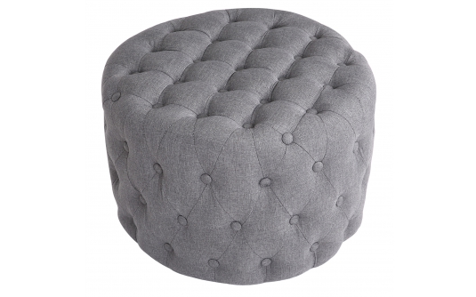 Okrągła pufa MEDAN pikowana jasnoszara materiał Okrągła pufa MEDAN jasnoszara