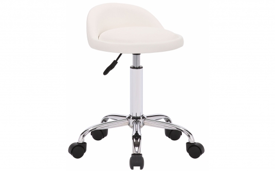 Stołek roboczy na kółkach TERNO z tapicerowanym siedziskiem z ekoskóry BIAŁY