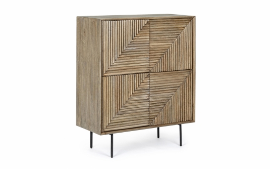 Wysoka komoda DARSEY 92×40×110 cm – mango, stalowe nogi, wykończenie wodne