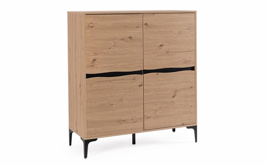 Wysoka komoda MELYS 100×40×115 cm – PB i MDF ze stalą, 2 drzwi, półki