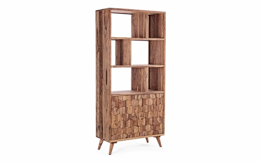 Regał KANT 89,5×40×192 – drewno sheesham, 2 drzwi, regał loftowy naturalny